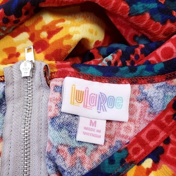 LuLaRoe Amelia Dress‎ Red Yellow Orange Floral Roses Pockets M Medium - Picture 4 of 12